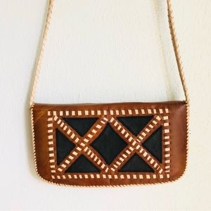 Vintage New Boho Diamond Pattern hand stitched Leather crossbody Bag purse
